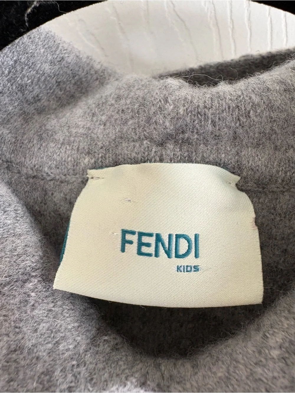 Authentic Fendi Kids Grey White Logo‎ Hooded Wool Cashmere Dress Preppy 6 Knit